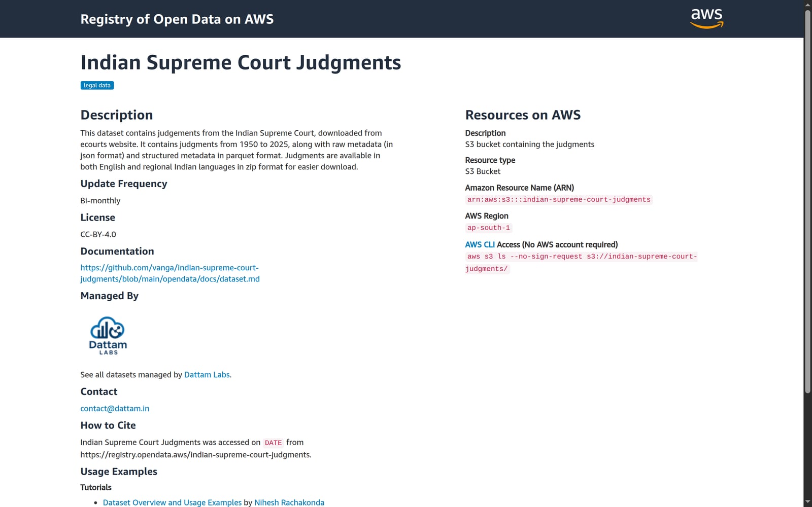 registry.opendata.aws — product screenshot